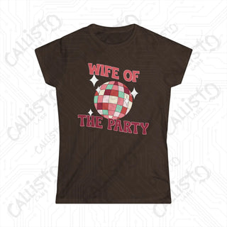 ’Wife of the Party’ Funny Bachelorette Party Softstyle Tee for Women - Dark Chocolate / XL