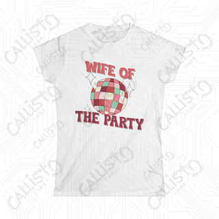 ’Wife of the Party’ Funny Bachelorette Party Softstyle Tee for Women - White / S