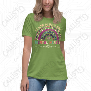 Women’s Be Kind to Your Mind Mental Health Relaxed T-Shirt - Leaf / S