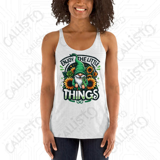 Women’s Enjoy The Little Things Gnome Racerback Tank - Heather White / XS