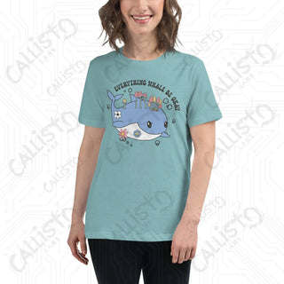 Women’s Everything Whale Be OK Relaxed T-Shirt - Heather Blue Lagoon / S