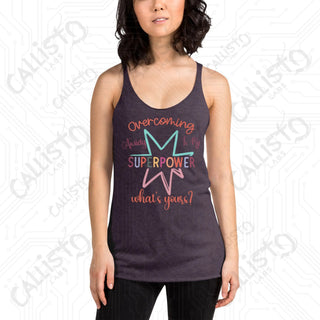 Women’s Overcoming Anxiety Superpower Mental Health Racerback Tank - Vintage Purple / XS