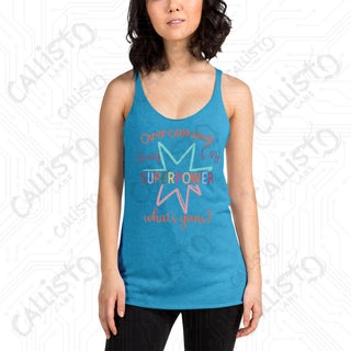 Women’s Overcoming Anxiety Superpower Mental Health Racerback Tank - Vintage Turquoise / XS