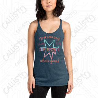 Women’s Overcoming Anxiety Superpower Mental Health Racerback Tank - Indigo / XS