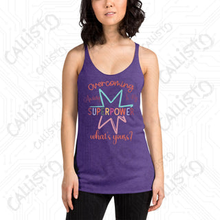 Women’s Overcoming Anxiety Superpower Mental Health Racerback Tank - Purple Rush / XS