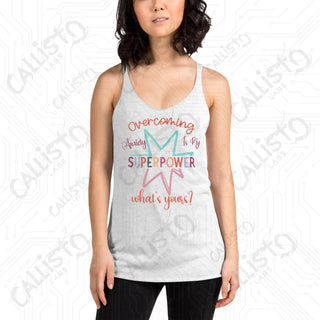 Women’s Overcoming Anxiety Superpower Mental Health Racerback Tank - Heather White / XS