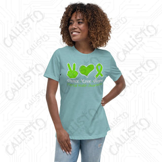 Women’s Peace Love Hope Mental Health Awareness Relaxed T-Shirt - Heather Blue Lagoon / S