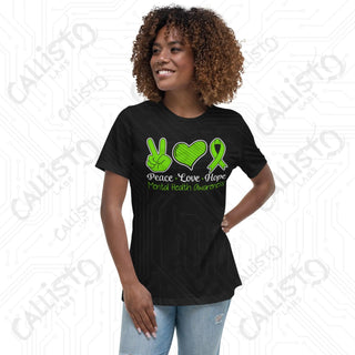 Women’s Peace Love Hope Mental Health Awareness Relaxed T-Shirt - Black / S