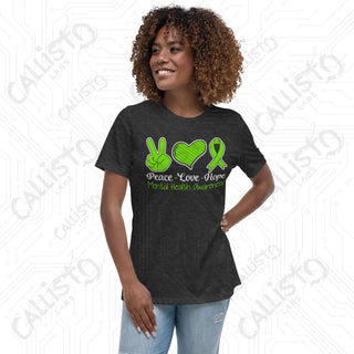 Women’s Peace Love Hope Mental Health Awareness Relaxed T-Shirt - Dark Grey Heather / S