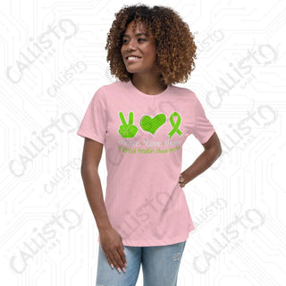 Women’s Peace Love Hope Mental Health Awareness Relaxed T-Shirt - Pink / S