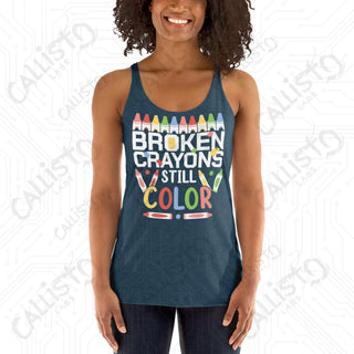 Women’s Broken Crayons Still Color Mental Health Racerback Tank - Indigo / XS