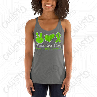 Women’s Peace Love Hope Mental Health Awareness Racerback Tank - Premium Heather / XS