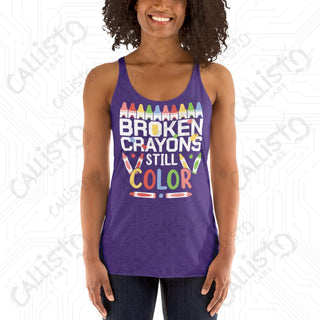 Women’s Broken Crayons Still Color Mental Health Racerback Tank - Purple Rush / XS