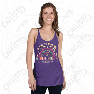 Women’s Be Kind to Your Mind Mental Health Racerback Tank - Purple Rush / XS