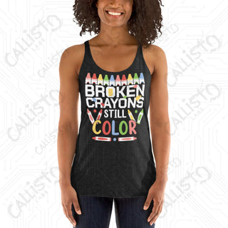 Women’s Broken Crayons Still Color Mental Health Racerback Tank - Vintage Black / XS