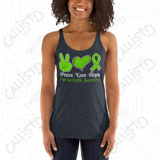 Women’s Peace Love Hope Mental Health Awareness Racerback Tank - Vintage Navy / XS