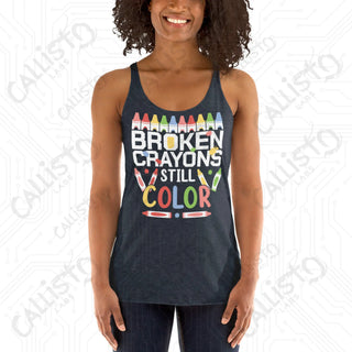 Women’s Broken Crayons Still Color Mental Health Racerback Tank - Vintage Navy / XS