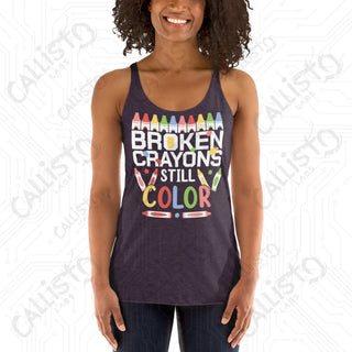 Women’s Broken Crayons Still Color Mental Health Racerback Tank - Vintage Purple / XS