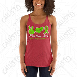 Women’s Peace Love Hope Mental Health Awareness Racerback Tank - Vintage Red / XS