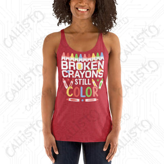 Women’s Broken Crayons Still Color Mental Health Racerback Tank - Vintage Red / XS