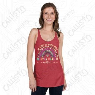 Women’s Be Kind to Your Mind Mental Health Racerback Tank - Vintage Red / XS