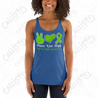 Women’s Peace Love Hope Mental Health Awareness Racerback Tank - Vintage Royal / XS