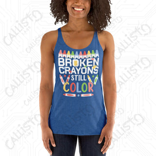 Women’s Broken Crayons Still Color Mental Health Racerback Tank - Vintage Royal / XS