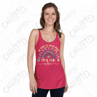 Women’s Be Kind to Your Mind Mental Health Racerback Tank - Vintage Shocking Pink / XS