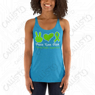 Women’s Peace Love Hope Mental Health Awareness Racerback Tank - Vintage Turquoise / XS