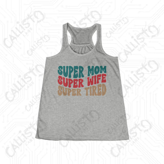 Women’s Super Mom Super Wife Super Tired Flowy Racerback Tank - Athletic Heather / S