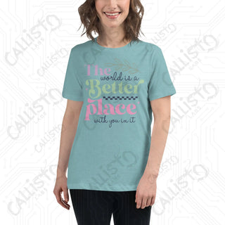 Women’s The World’s a Better Place Relaxed T-Shirt - Heather Blue Lagoon / S